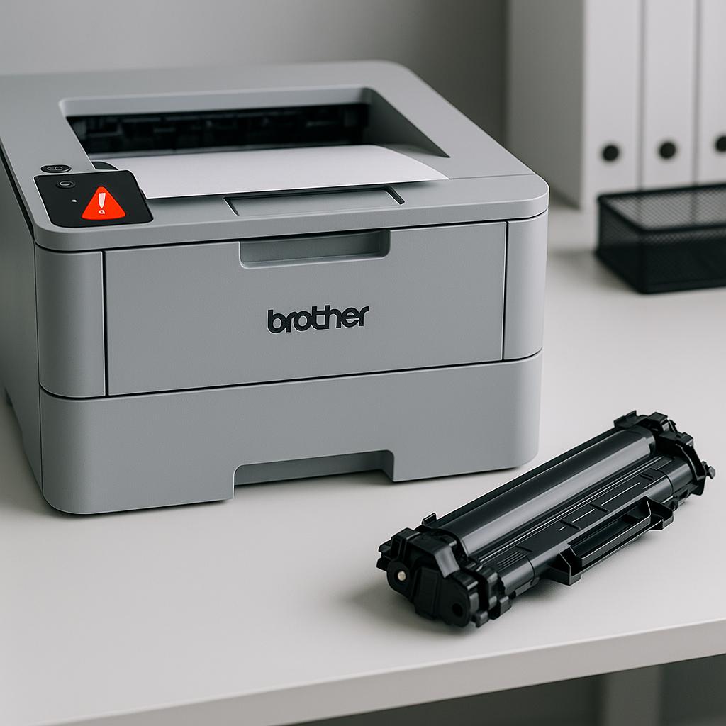 co oznacza czerwony wykrzyknik w drukarce brother?