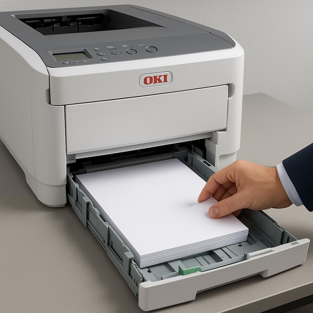 jak włożyć papier do drukarki oki?