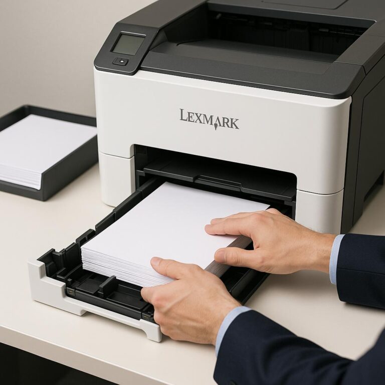 jak załadować papier do drukarki lexmark?