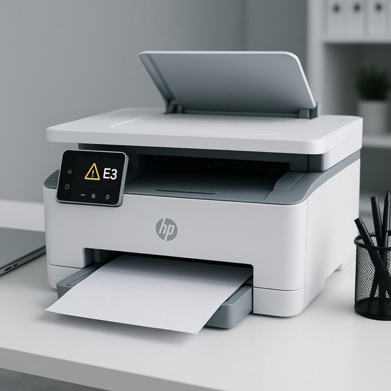 co oznacza błąd e3 w drukarce hp?