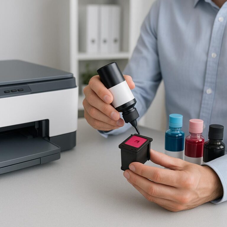 jak nalać tusz do drukarki hp?