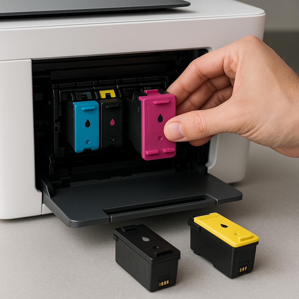 jak ręcznie wymienić wkłady atramentowe w drukarce hp?