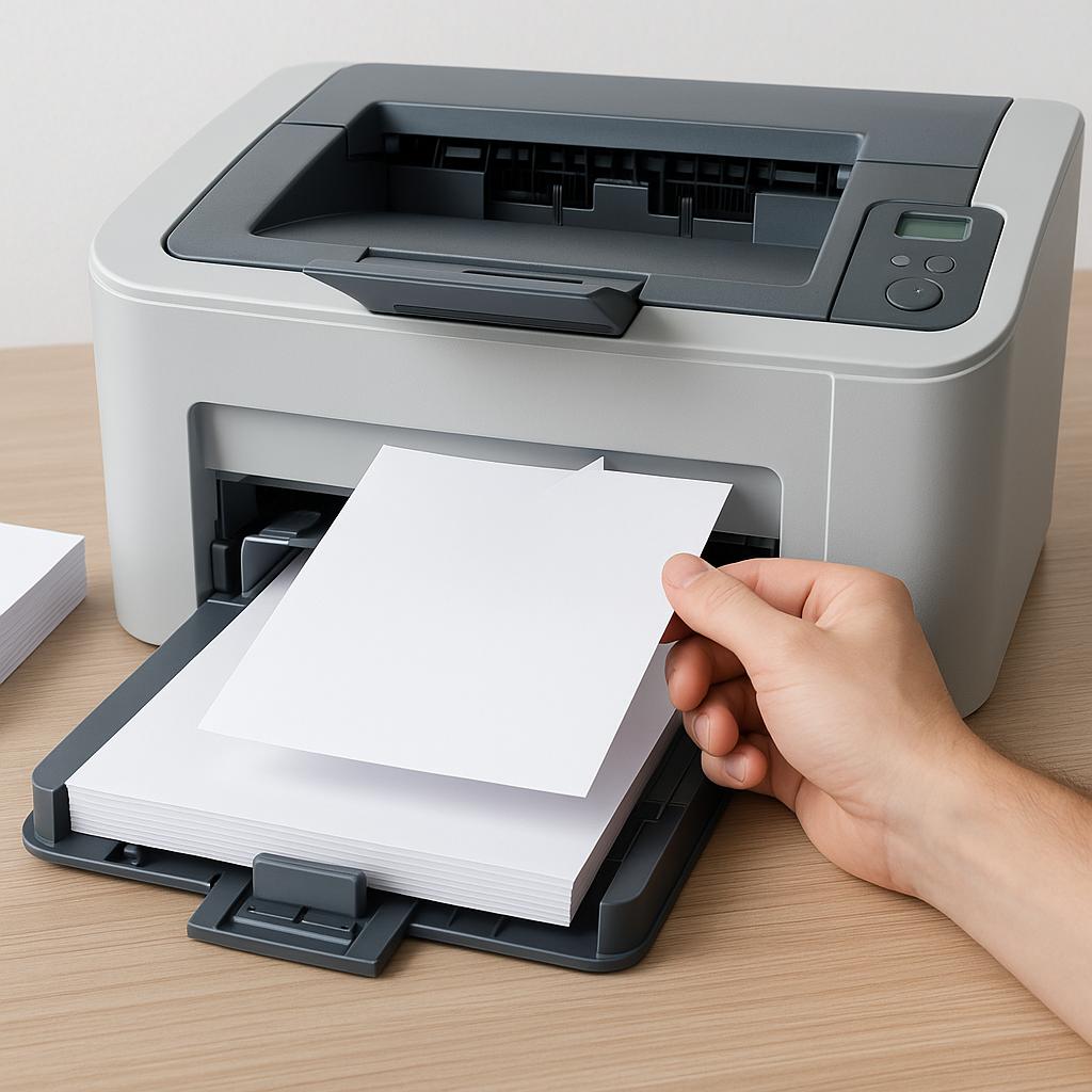 czy papier do drukarki należy wkładać stroną do góry czy do dołu?