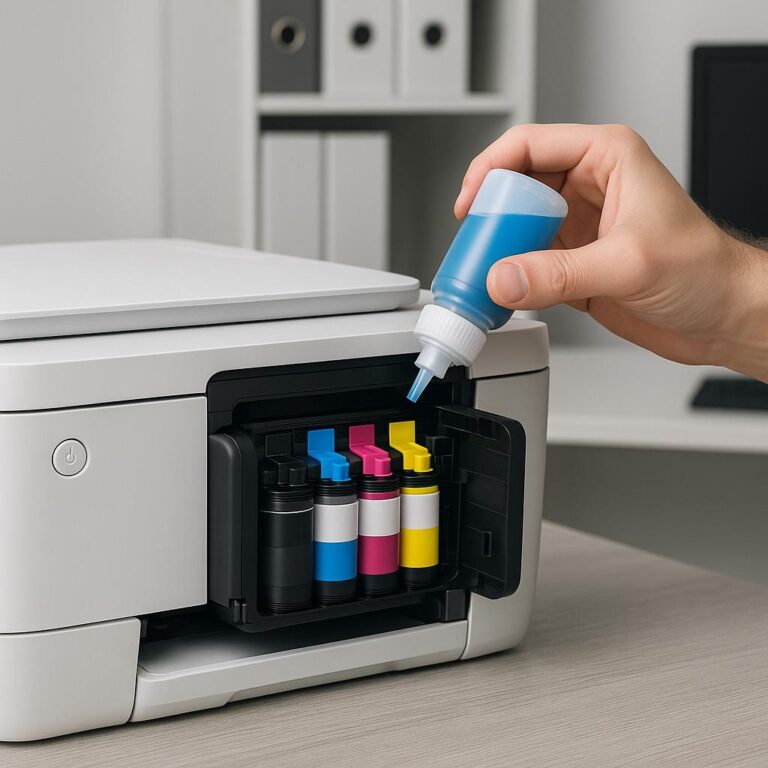 czy muszę wyłączyć drukarkę, aby uzupełnić tusz?