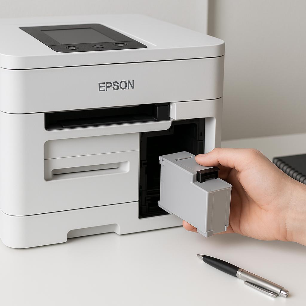 jak wymienić pojemnik na zużyty tusz epson?