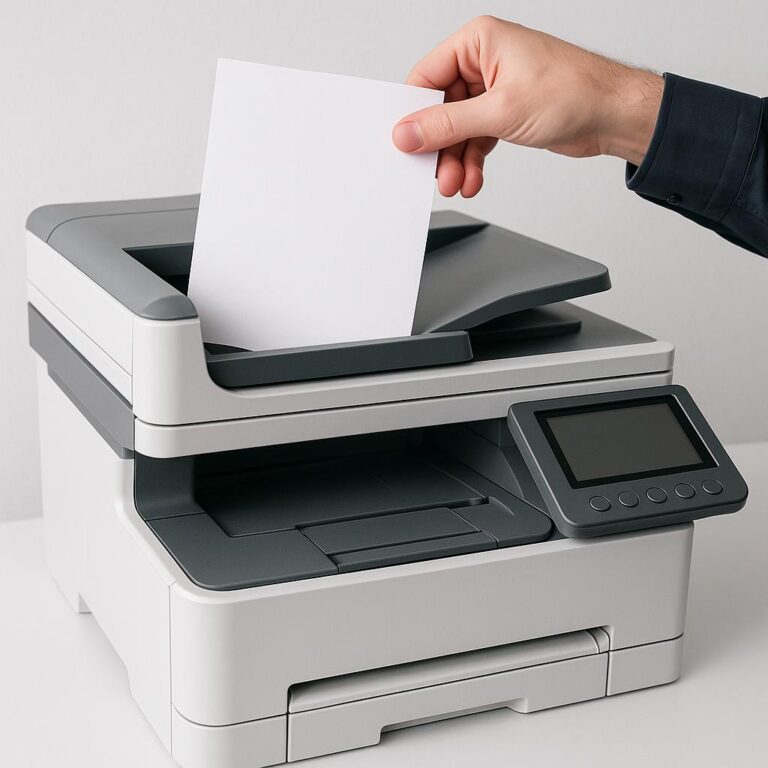 którędy należy włożyć papier do drukarki, aby zeskanować?