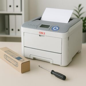 jak przywrócić ustawienia fabryczne drukarki oki?