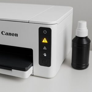 co oznacza żółty migający trójkąt na drukarce canon?