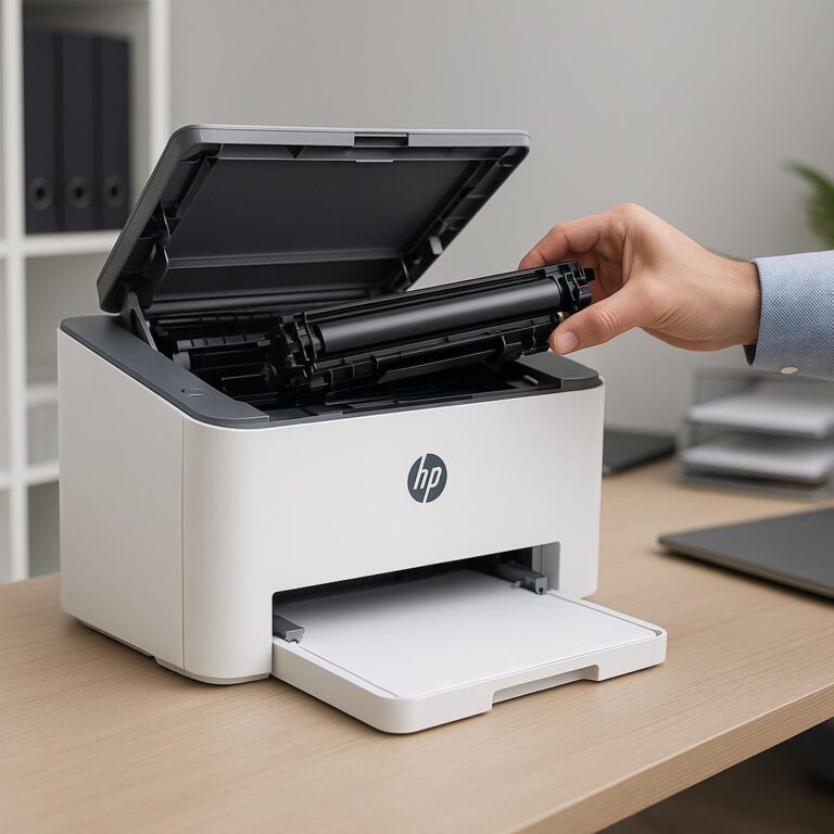 jak wymienić toner w drukarce hp laserjet m140w?