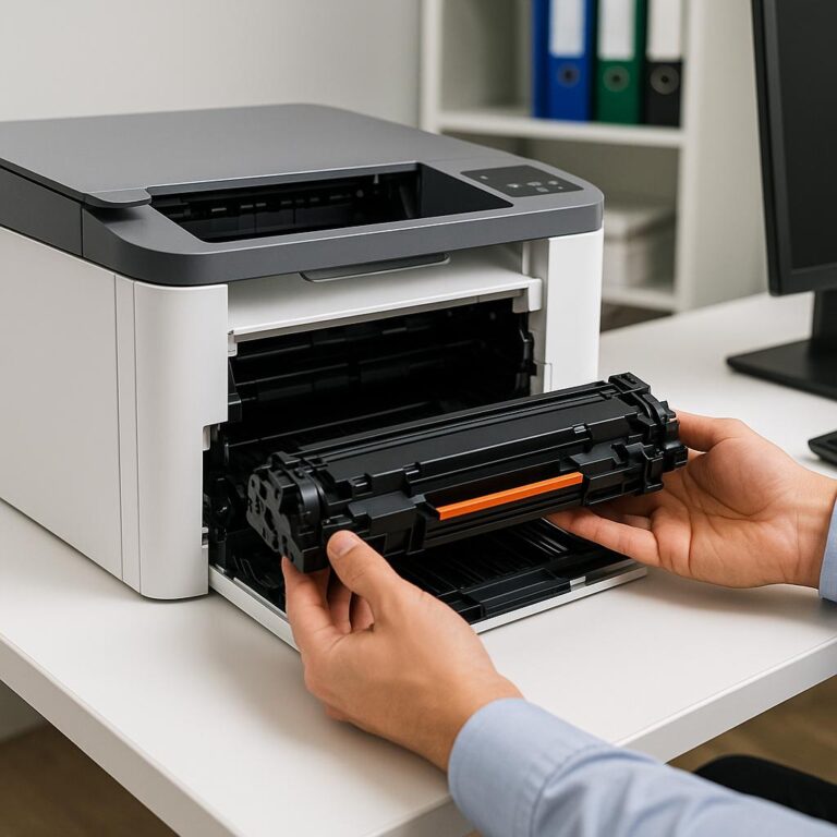 jak zainstalować kasetę z tonerem hp?