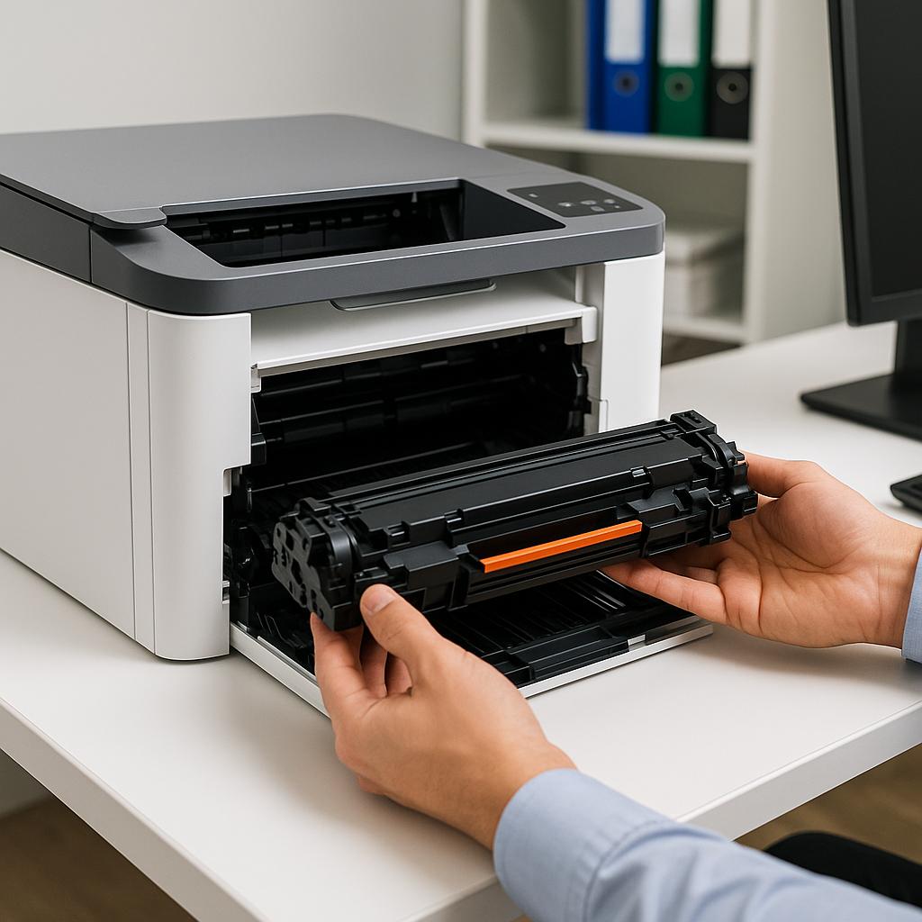 jak zainstalować kasetę z tonerem hp?