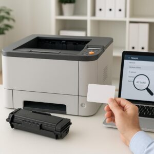 jak znaleźć adres mac drukarki kyocera?