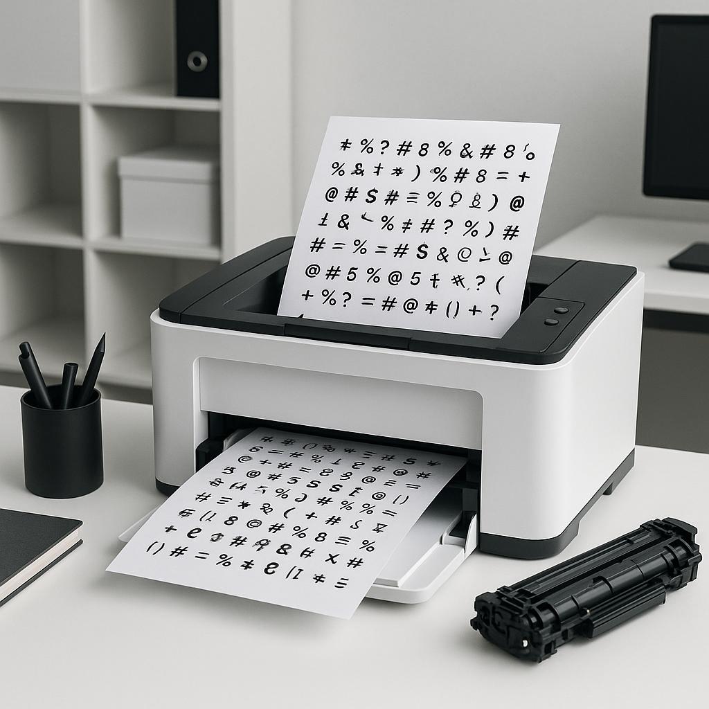 co oznacza, że drukarka drukuje losowe symbole?